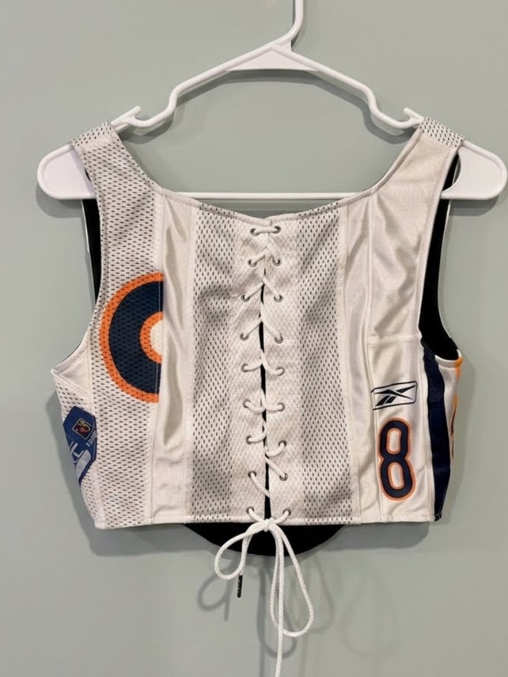 Frankie’s Lace-Up Cropped Camisole Crafted from Authentic Chicago Bears Jersey